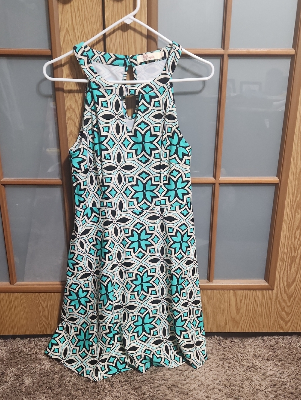 Anthropologie Aryeh Womens Medium Teal, Cream, Black Mandela Print Tunic Dress